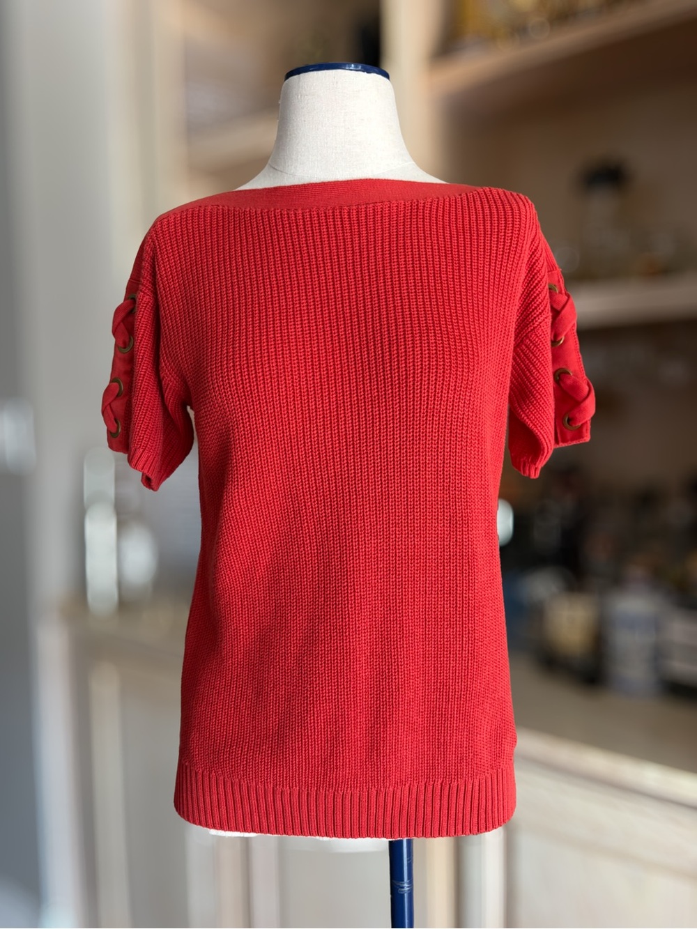 Lauren Ralph Lauren Red Short-Sleeve Boatneck Knit Sweater